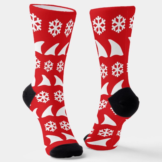 Weihnachtsflossen und Schneeflocken Rot Socken (Gewinkelt)