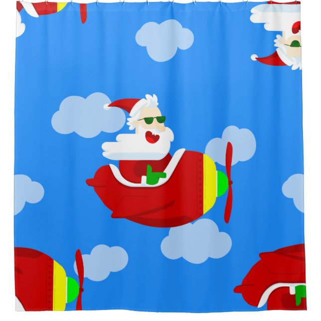 Weihnachtsflugzeug-Pilot santa Wolken Duschvorhang (Vorderseite)