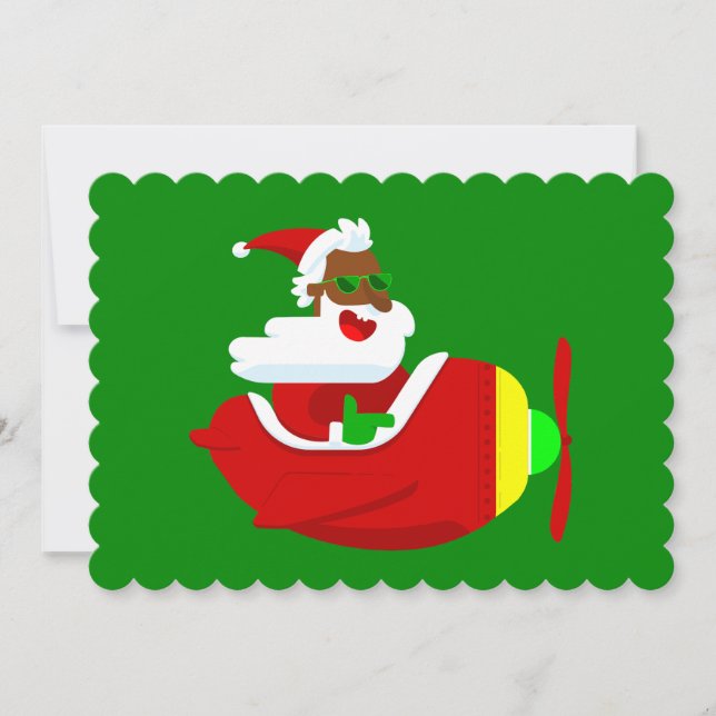 Weihnachtsflugzeugpilot Black Santa Einladung (Vorderseite)