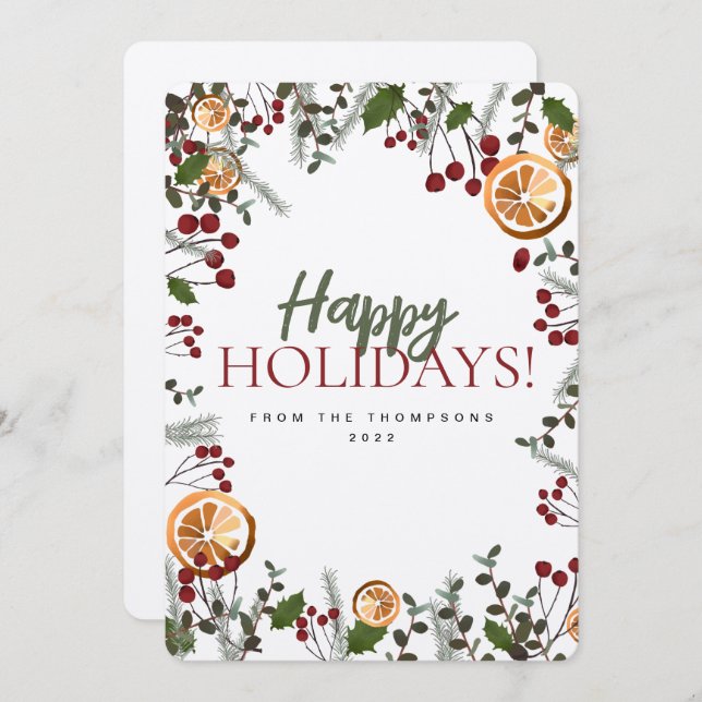 Weihnachtsfolien Orange Custom Family Feiertagskarte (Vorne/Hinten)