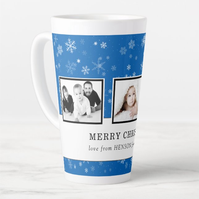 Weihnachtsfoto Collage Blue Snowflake Familie Milchtasse (Linke Ecke)
