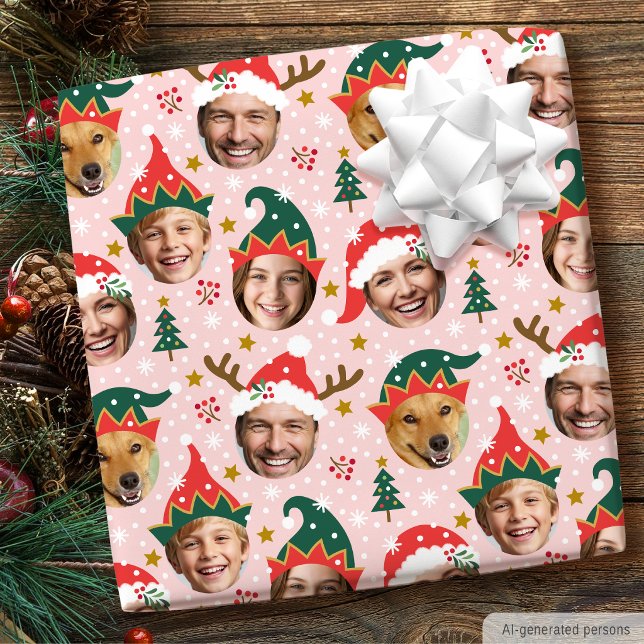 Weihnachtsfoto Collage Funny Funny Face Pink Geschenkpapier (Von Creator hochgeladen)