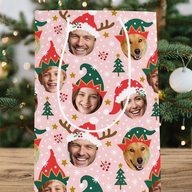 Weihnachtsfoto Collage Funny Funny Face Pink Mittlere Geschenktüte (Von Creator hochgeladen)