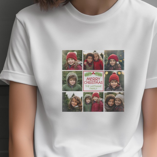 Weihnachtsfoto Collage mit rustikalem Pine T-Shirt (Custom Photo T-shirt)