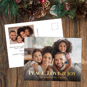 Weihnachtsfoto Familie Peace, Love And Joy Folien Feiertagspostkarte