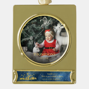 Weihnachtsfoto-Feiertags-Baby-Ankündigung Jesaja Banner-Ornament Gold