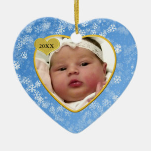 WeihnachtsFoto-Herz Snowy weiches blaues Babys Keramikornament