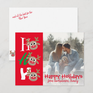 Weihnachtsfoto Ho Ho Ho Cartoon-Rentier Rot Feiertagskarte