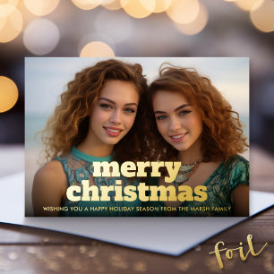 Weihnachtsfoto horizontal Frohe Weihnachten Karier Folien Feiertagskarte