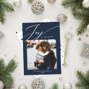 Weihnachtsfoto in Navy - Karte 'Freude auf die Wel
