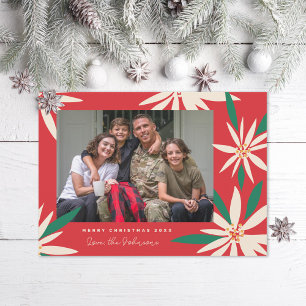 Weihnachtsfoto mit alten Poinsettien Feiertagskarte