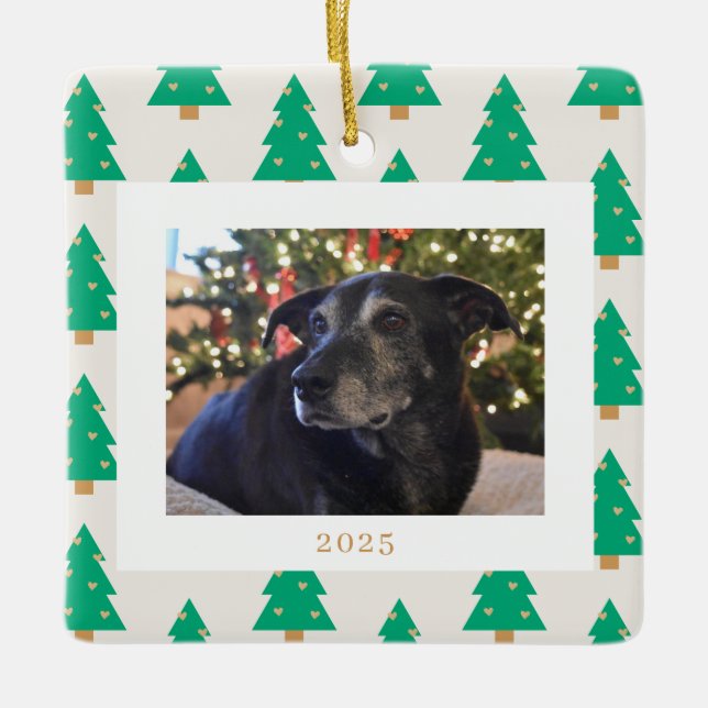 Weihnachtsfoto mit Kiefern Keramikornament (Vorderseite)