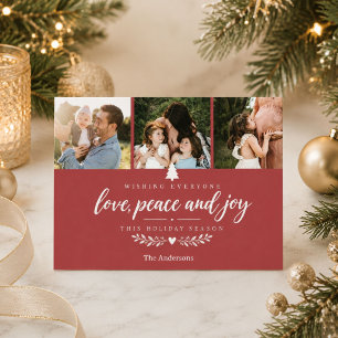 Weihnachtsfoto mit Liebe Frieden und Freude Famili Feiertagspostkarte