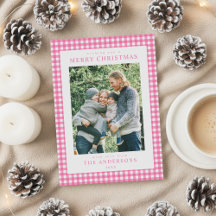 Weihnachtsfoto mit rosa Gingham-Muster
