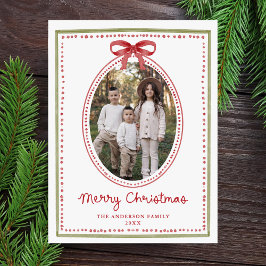 Weihnachtsfoto mit roter Vintage-Schleife Feiertagspostkarte