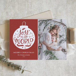 Weihnachtsfoto mit Schriftzug 'Freude der Welt' in Feiertagskarte
