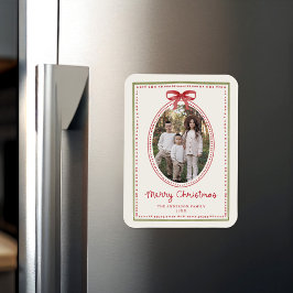 Weihnachtsfoto mit Vintage-roter Schleife in Creme Magnet