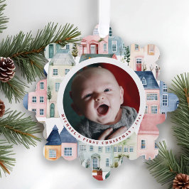 Weihnachtsfoto Rote Festliche Häuser Feiertag Ornament Karte
