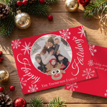 Weihnachtsfoto rotes süßes Rentier weiße Schrift