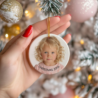 Weihnachtsfoto Schwarz Text jährlich Keramik Ornament