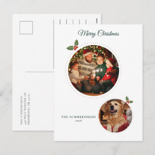 Weihnachtsfotos von Familie und Hund Botanical Feiertagspostkarte