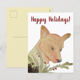 Weihnachtsfox aus Holz Feiertagspostkarte