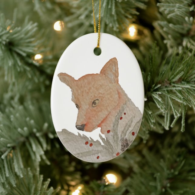 Weihnachtsfox aus Holz Keramik Ornament (Baum)