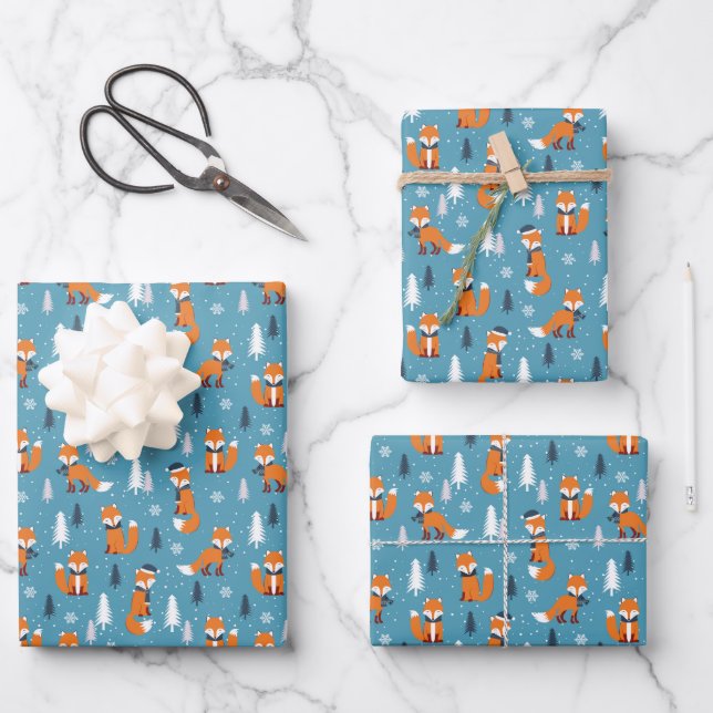Weihnachtsfox Geschenkpapier Set (Vorderseite)
