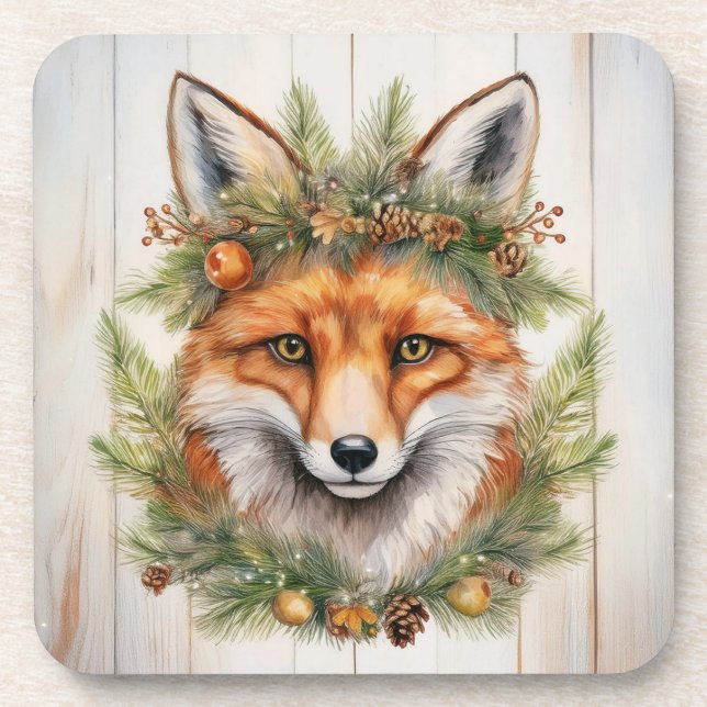 Weihnachtsfox Getränkeuntersetzer (Vorderseite)