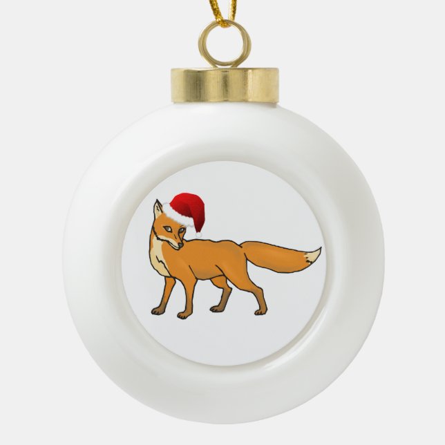 Weihnachtsfox Keramik Kugel-Ornament (Vorderseite)