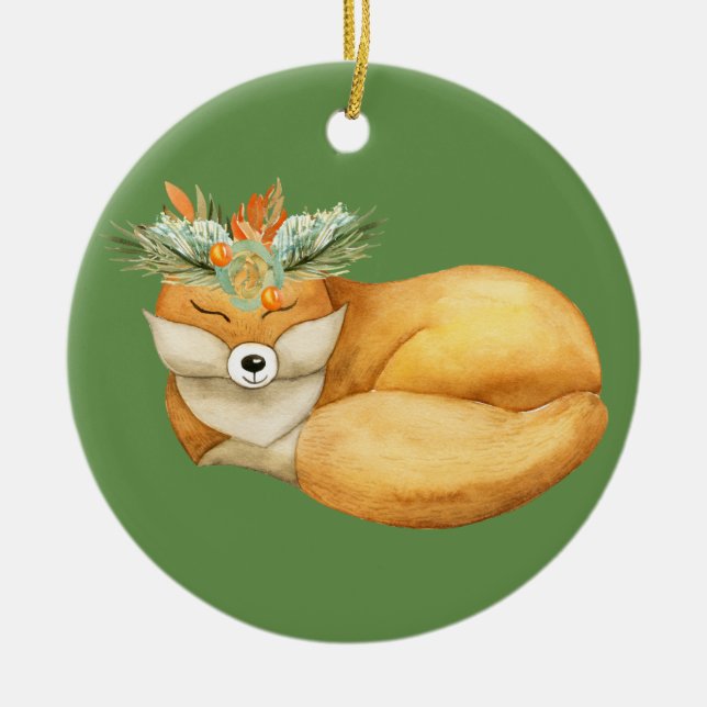 Weihnachtsfox Keramik Ornament (Vorne)