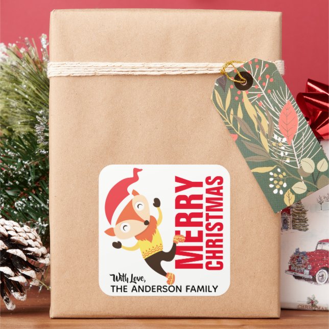 Weihnachtsfox-Label Quadratischer Aufkleber (Feiertag)