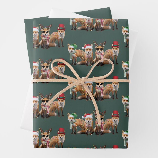 Weihnachtsfox liebt Familie Tier Weihnachtsfeierta Geschenkpapier Set (Beispiel)