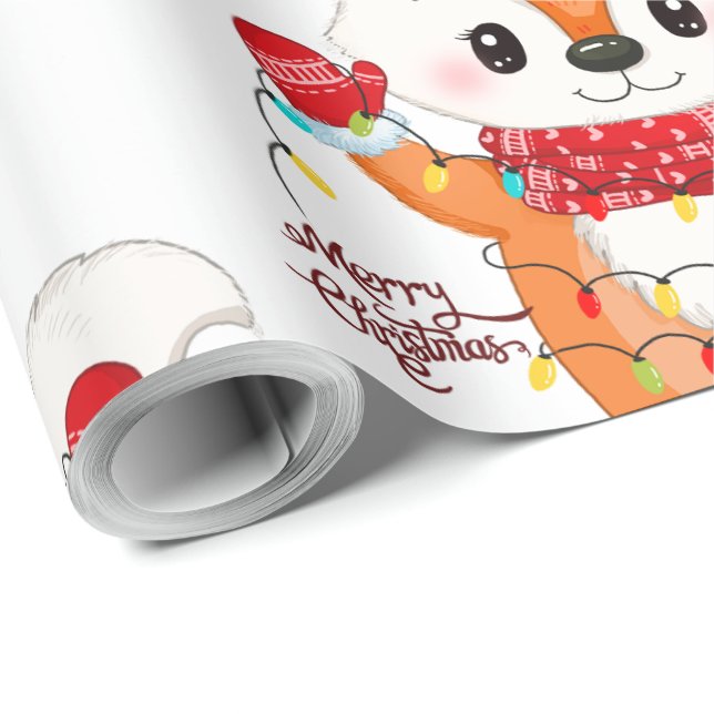 Weihnachtsfox mit Lichtern Geschenkpapier (Rolleneckpunkt)