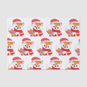 Weihnachtsfox mit Lila Geschenk Seidenpapier