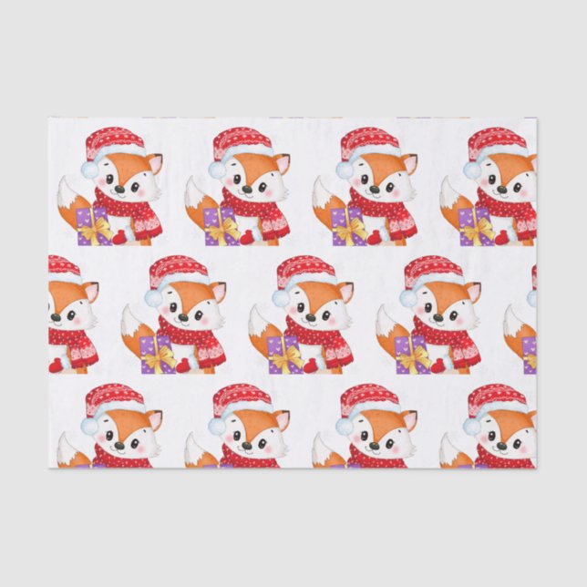 Weihnachtsfox mit Lila Geschenk Seidenpapier (Vorderseite)