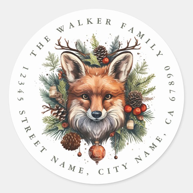Weihnachtsfox-Round-Stickers Runder Aufkleber (Vorderseite)