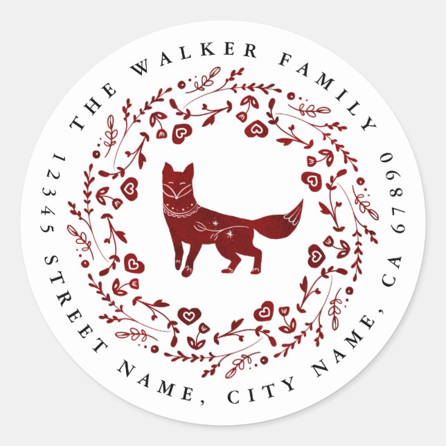 Weihnachtsfox-Round-Stickers Runder Aufkleber (Vorderseite)