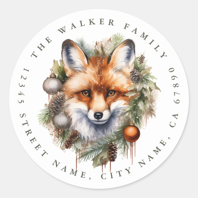 Weihnachtsfox-Round-Stickers Runder Aufkleber (Vorderseite)