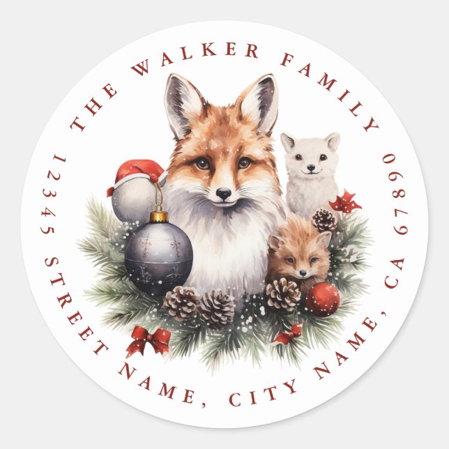 Weihnachtsfox-Round-Stickers Runder Aufkleber (Vorderseite)