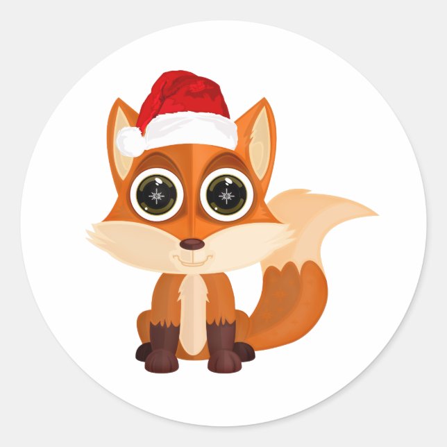 Weihnachtsfox Runder Aufkleber (Vorderseite)