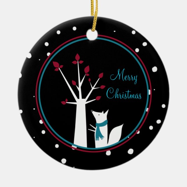 Weihnachtsfox und -baum von unserem Haus bis zu Ih Keramik Ornament (Vorne)