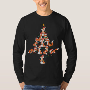 Weihnachtsfox Weihnachtsmannmütze Tree Lights T-Shirt