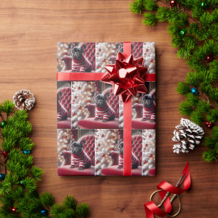 Weihnachtsfranzösische Bulldogge auf rotem Stuhl Geschenkpapier