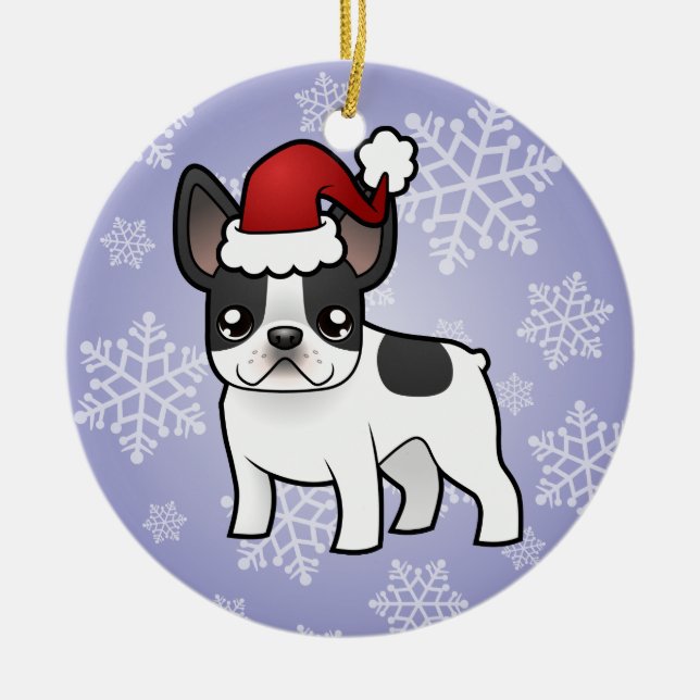 Weihnachtsfranzösische Bulldogge Keramik Ornament (Vorne)