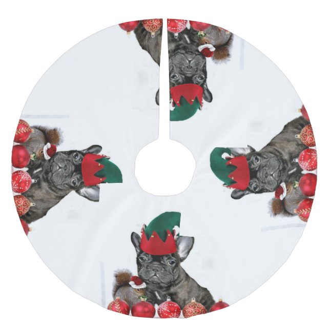 Weihnachtsfranzösische Bulldogge Polyester Weihnachtsbaumdecke (Vorderseite)