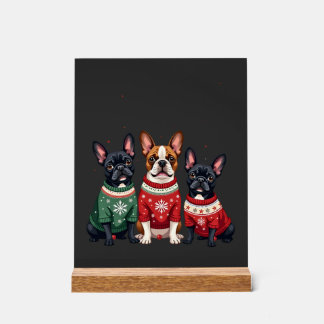 Weihnachtsfranzösische Bulldoggen Xmas Französisch Acrylschild
