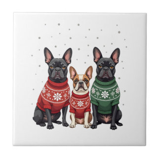 Weihnachtsfranzösische Bulldoggen Xmas Französisch Fliese