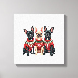 Weihnachtsfranzösische Bulldoggen Xmas Französisch Leinwanddruck