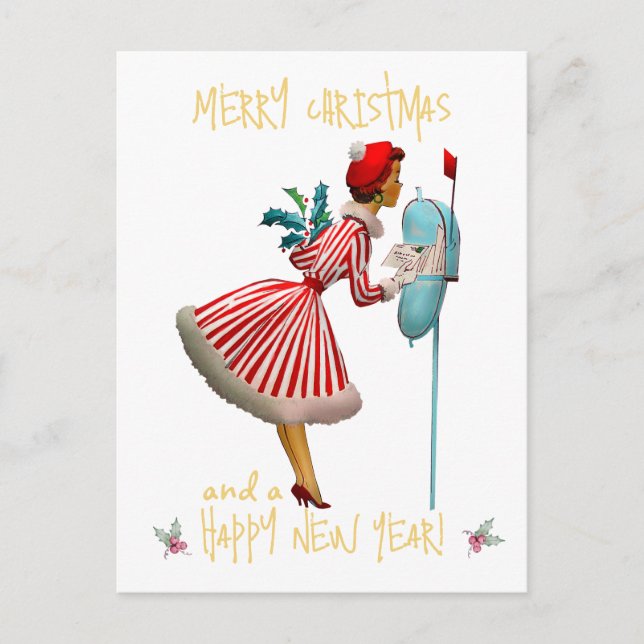 Weihnachtsfrau Frohe Weihnachtsgrüße Postkarte (Vorderseite)